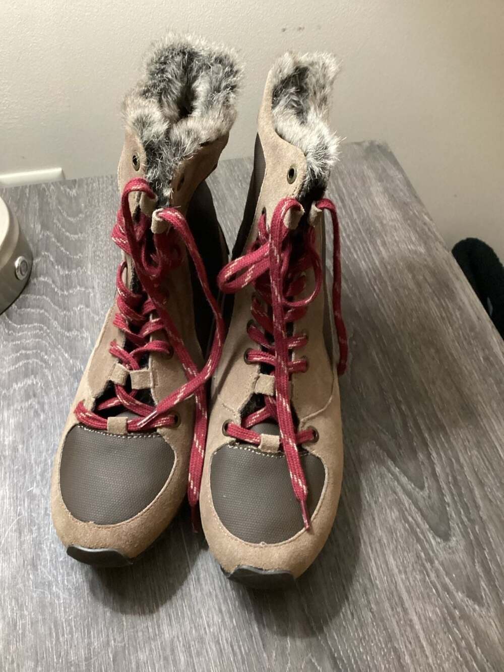 Aerosoles Winter  Boots Suede Fur Laced Brown